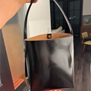 J. Crew Black Leather Tote with Tan Interior